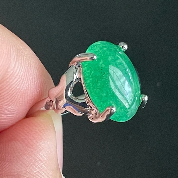 Women green jade S925 silver ring size 7.5 - Picture 6 of 9